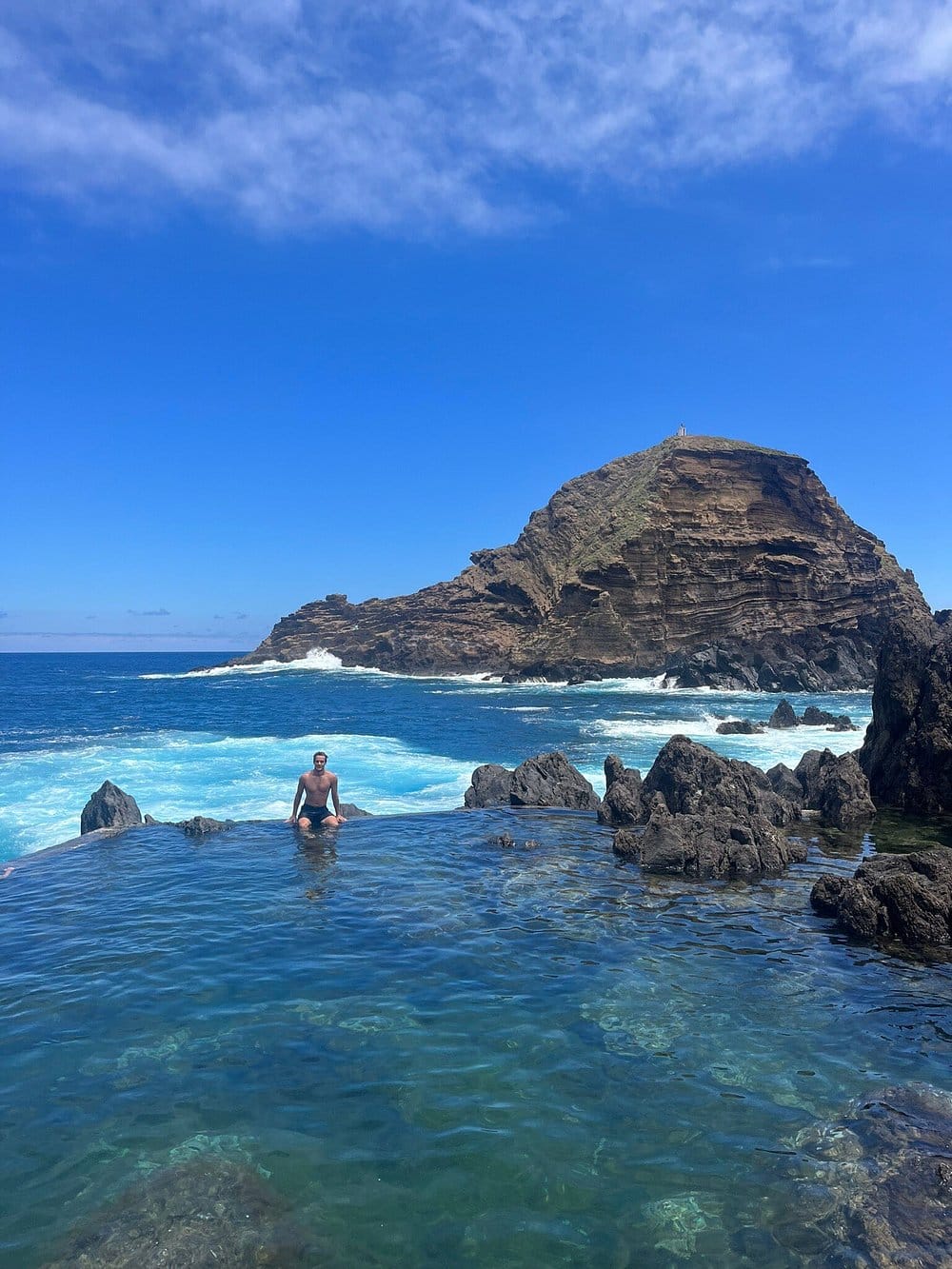 Madeira Island natural pool with rocks sea view