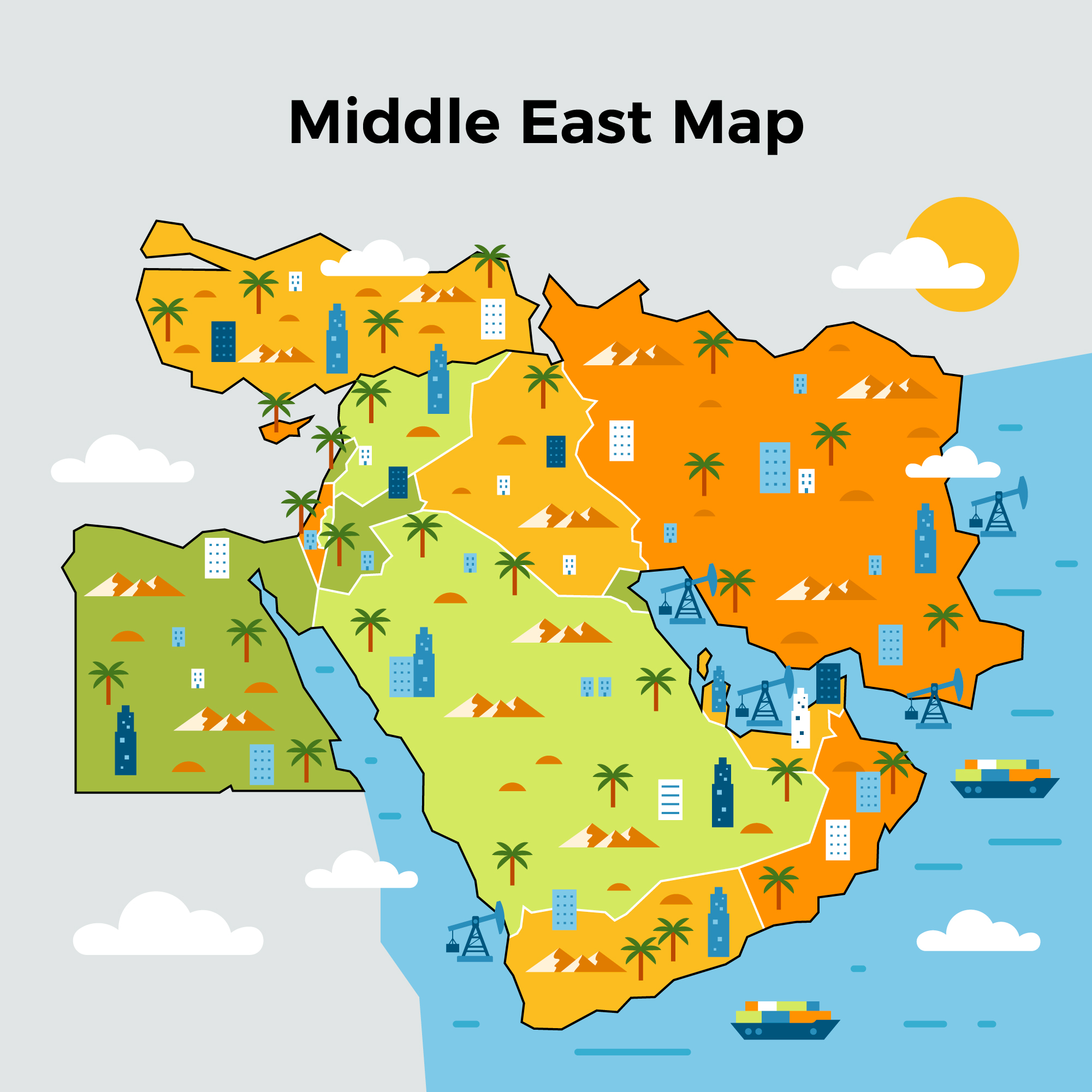 hand drawn middle east map illustration